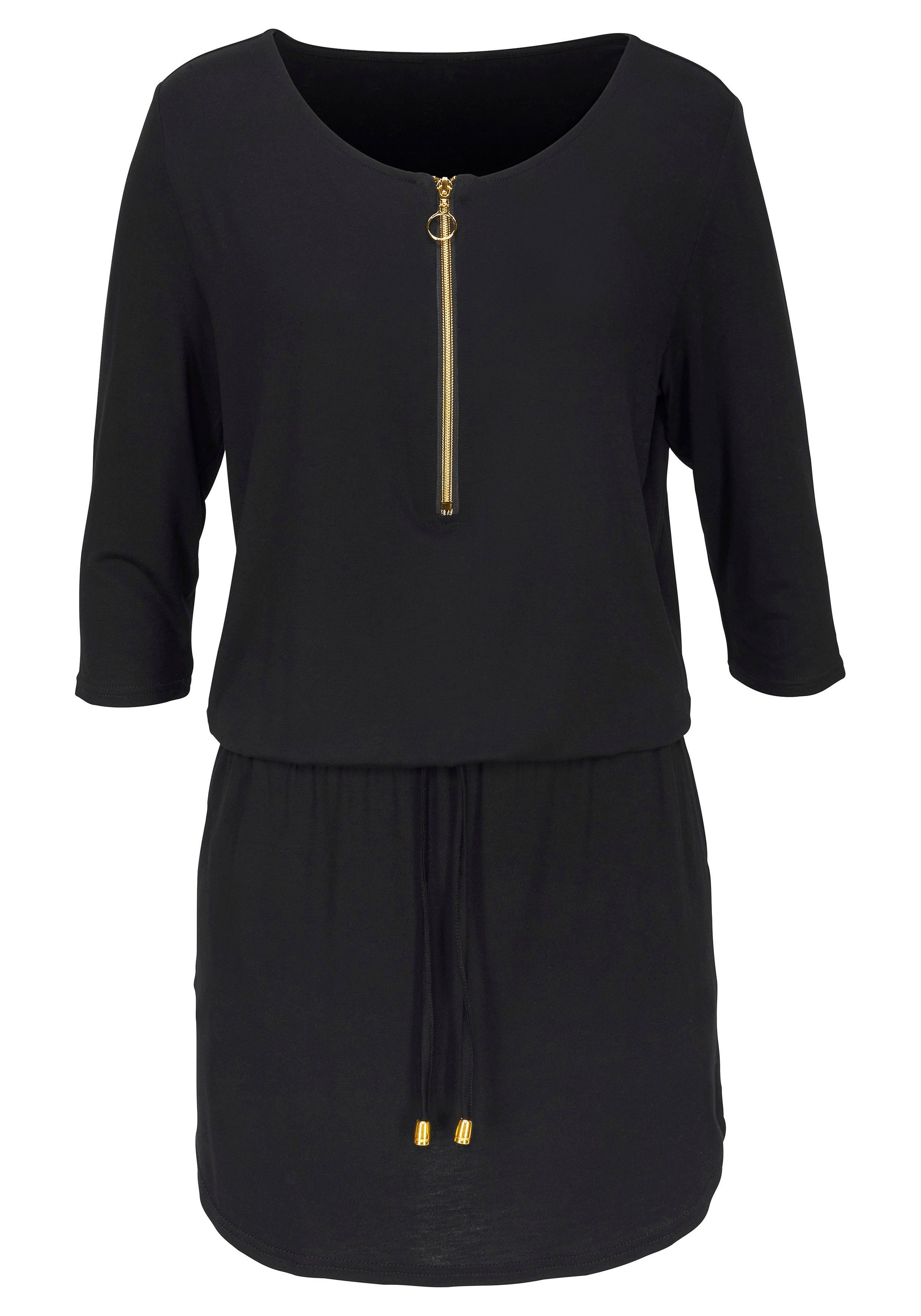 LASCANA Jerseykleid, mit goldfarbenem Reißverschlussdetail und Taschen, spo günstig online kaufen