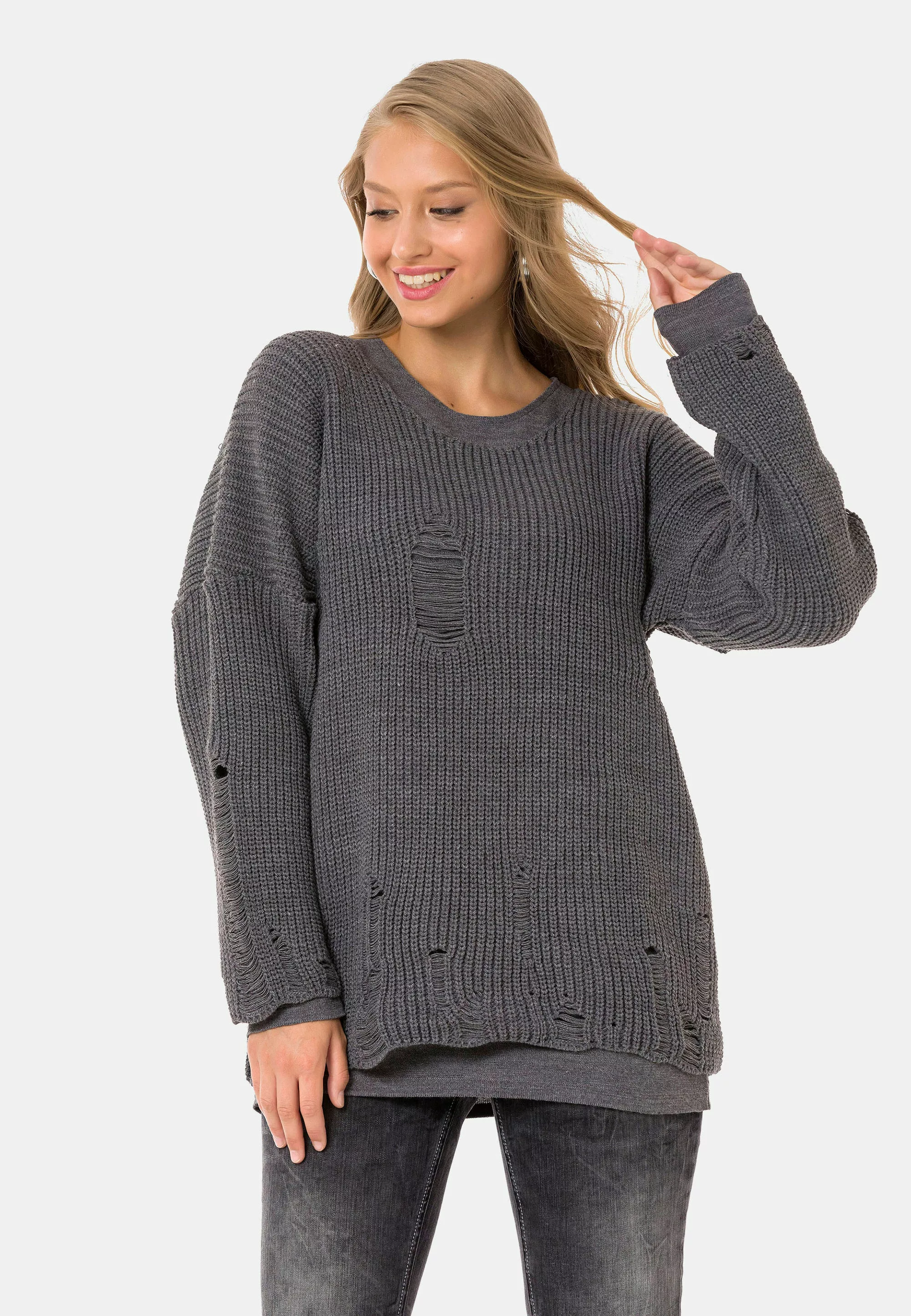 Cipo & Baxx Strickpullover, mit kontrastfarbigem Longsleeve günstig online kaufen