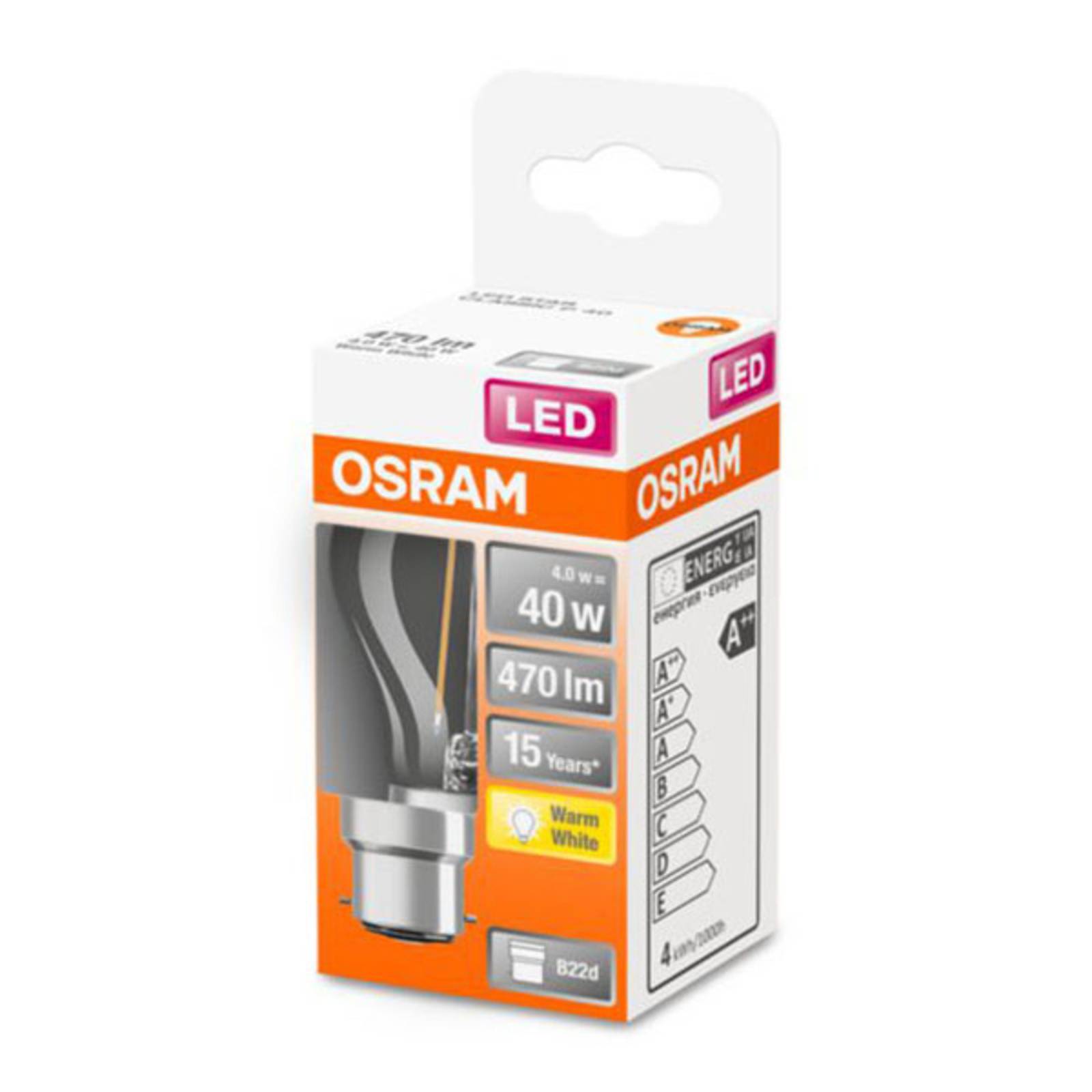 OSRAM LED-Tropfenlampe B22d 4W 2.700K klar günstig online kaufen