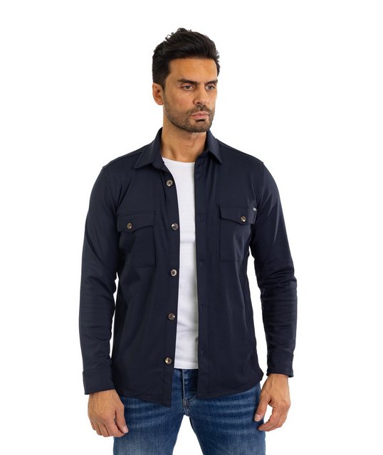 Denim Distriqt Langarmhemd Sportliches Herren Überhemd mit Elasthan Navy XL günstig online kaufen