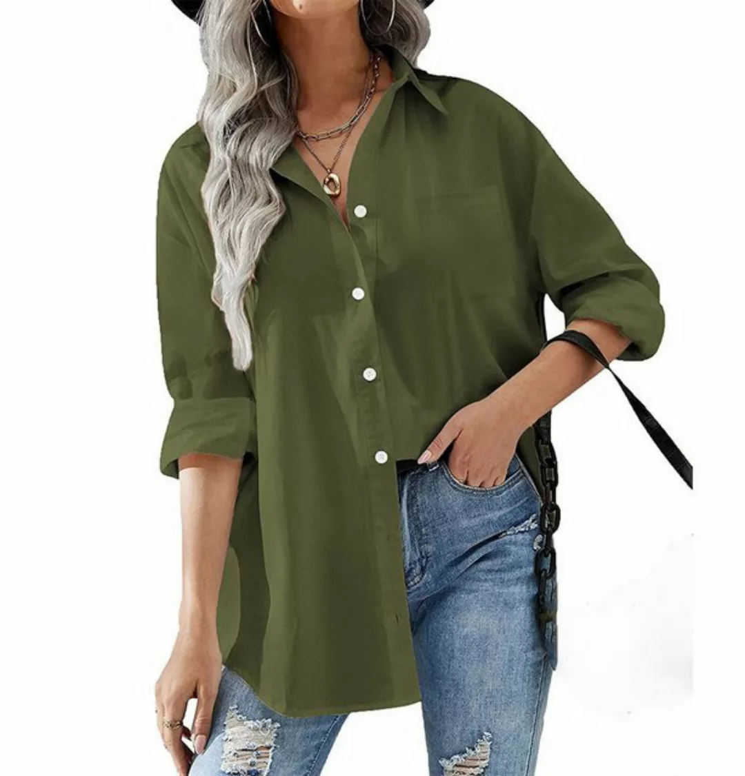 AFAZ New Trading UG T-Shirt Einfarbiges Damen-Langarmshirt mit Knöpfen, läs günstig online kaufen