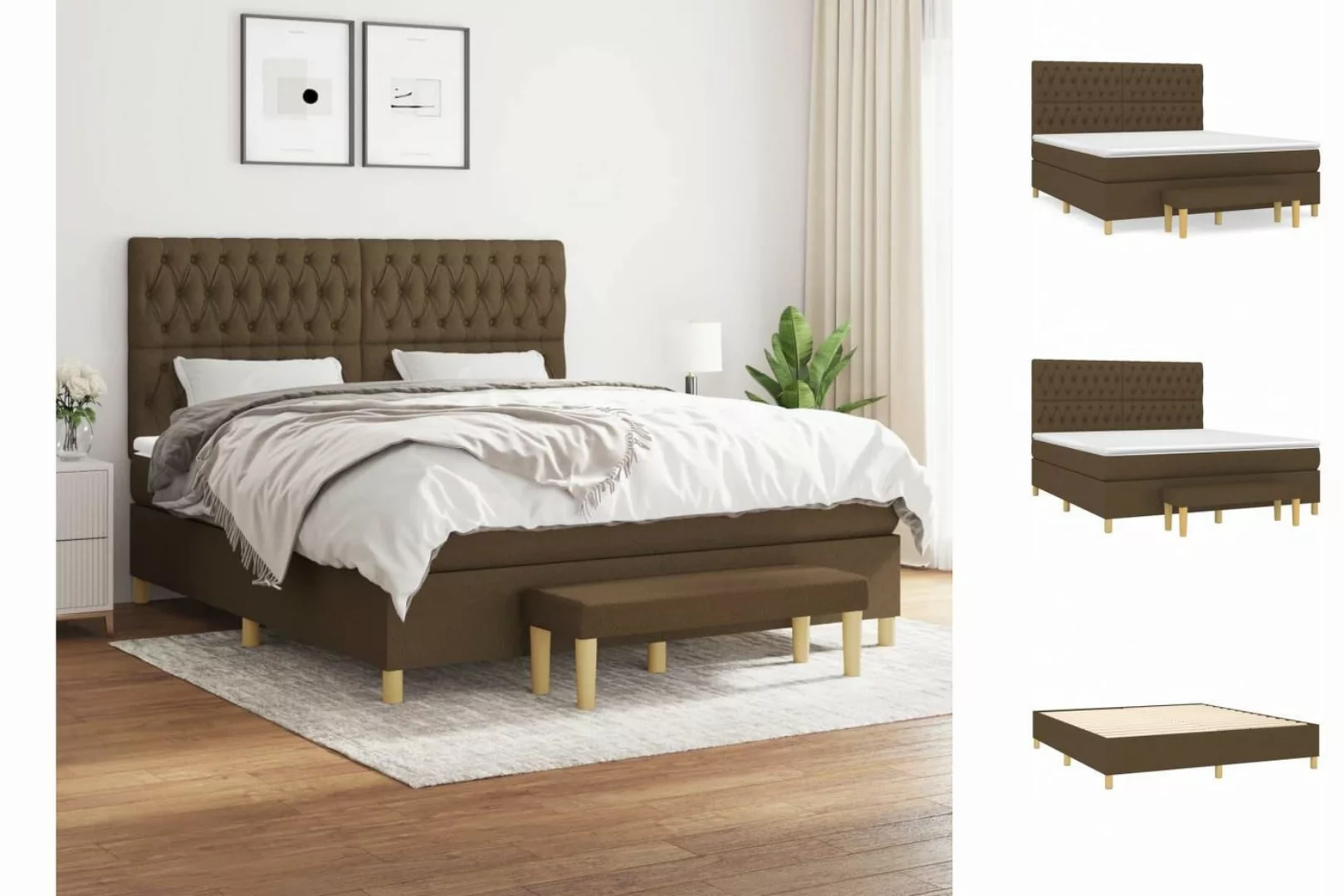 vidaXL Boxspringbett Boxspringbett mit Matratze Dunkelbraun 180x200 cm Stof günstig online kaufen