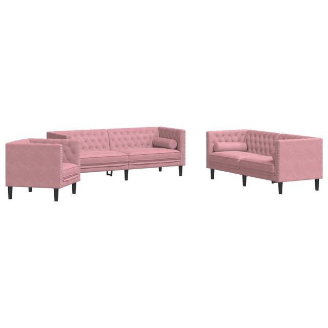 vidaXL Sofa 3-tlg. Chesterfield-Sofa-Set mit Nackenrollen Rosa Samt günstig online kaufen