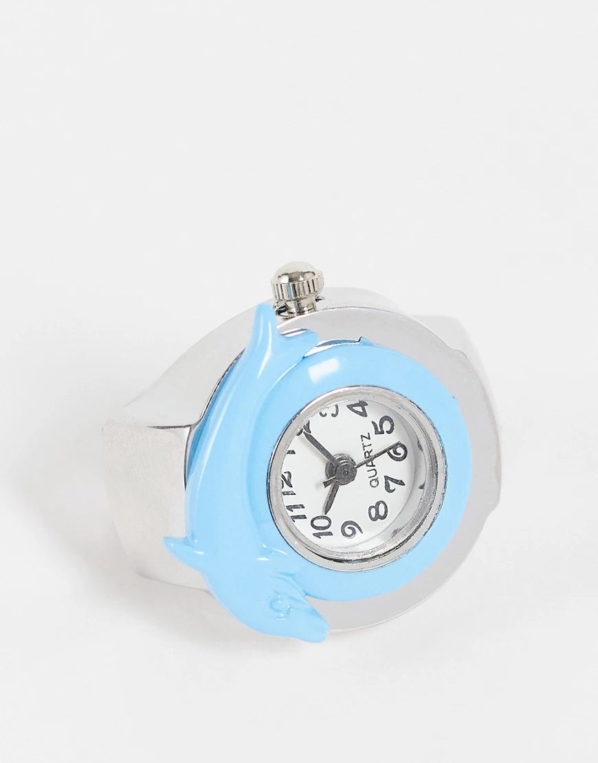DesignB London – Armbanduhr mit Delfinring in Blau günstig online kaufen