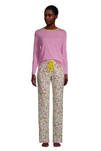 Gemustertes Jersey Pyjama-Set, Damen, Größe: L Normal, Elfenbein, by Lands' günstig online kaufen