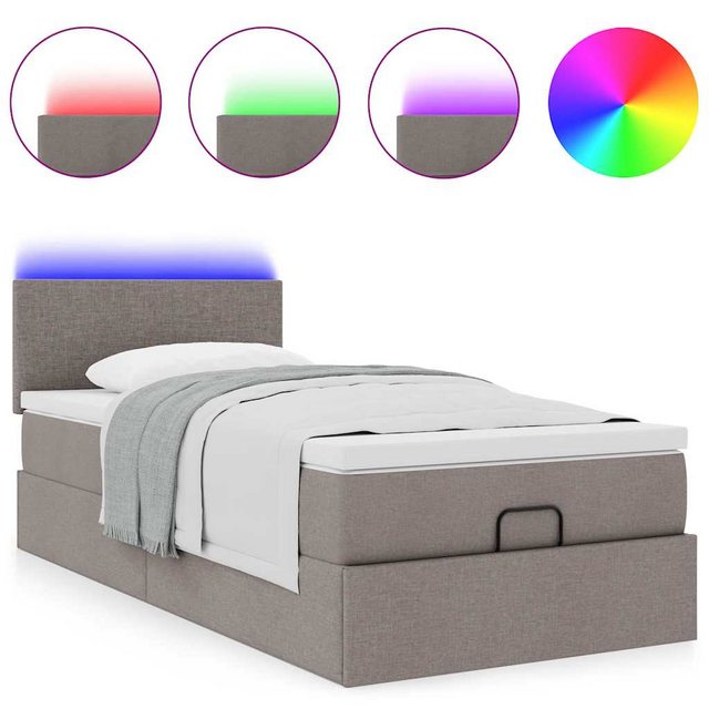 vidaXL Bett Ottoman-Bett mit Matratze & LEDs Taupe 90x200 cm Stoff günstig online kaufen