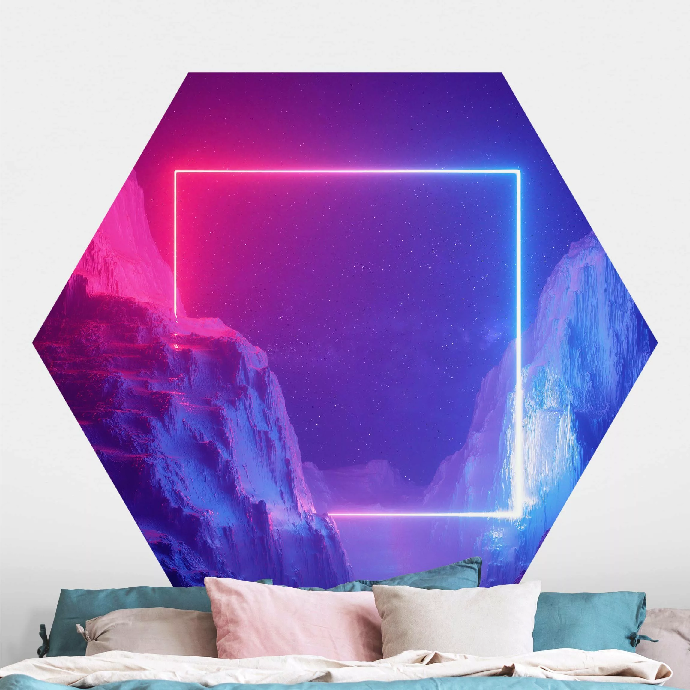 Hexagon Mustertapete selbstklebend Quadratisches Neonlicht günstig online kaufen