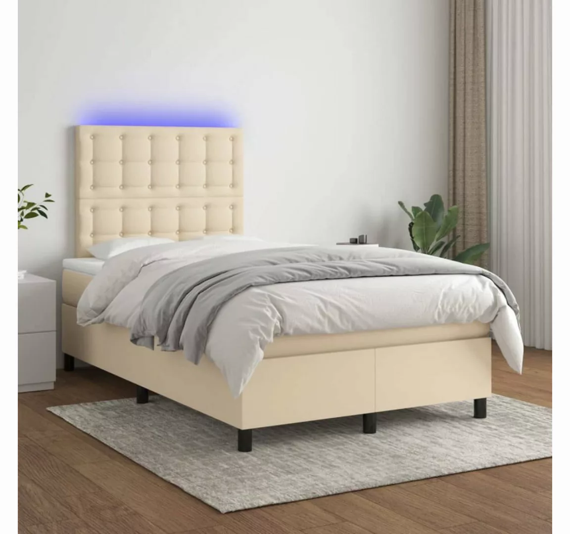 vidaXL Boxspringbett Boxspringbett mit Matratze LED Creme 120x200 cm Stoff günstig online kaufen