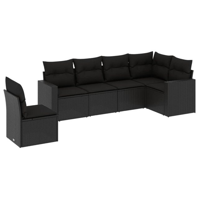 vidaXL Sofaelement 6-tlg. Garten-Sofagarnitur mit Kissen Schwarz Poly Ratta günstig online kaufen