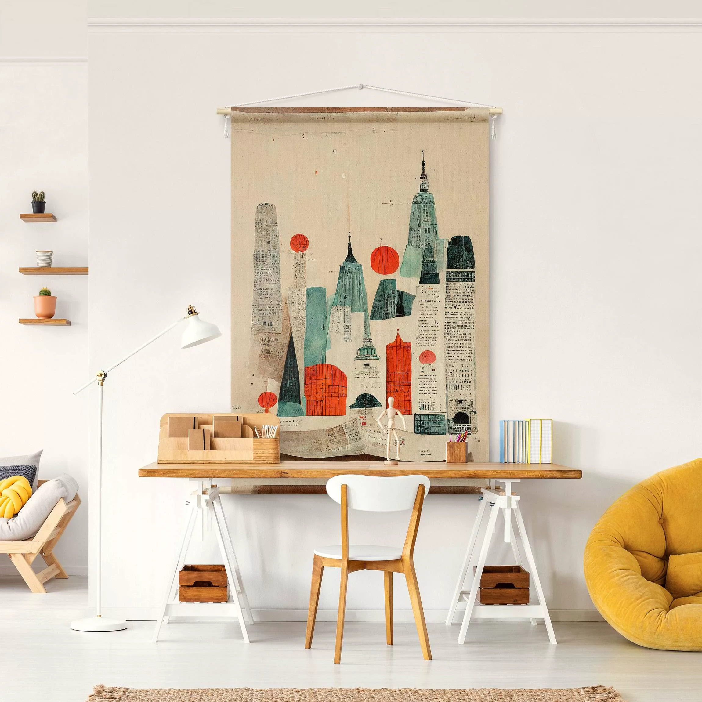 Wandteppich Collage mit roten Punkten günstig online kaufen