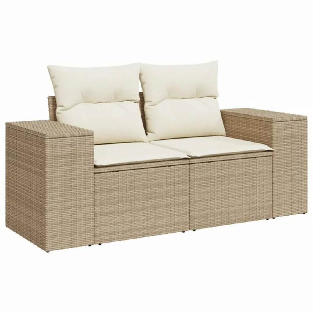 vidaXL Loungesofa Gartensofa mit Kissen 2-Sitzer Beige Poly Rattan, 1 Teile günstig online kaufen