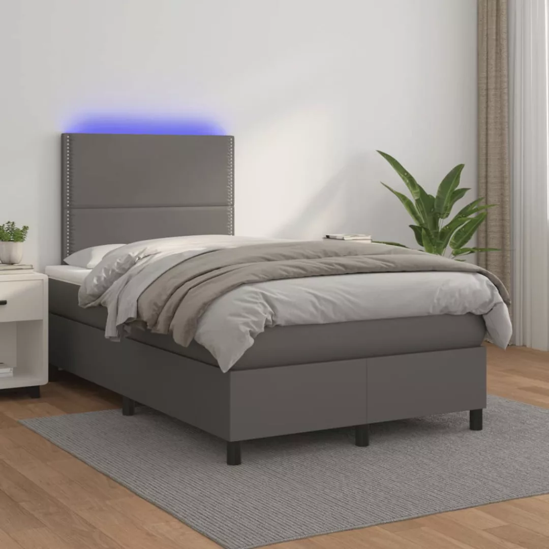 vidaXL Bettgestell Boxspringbett mit Matratze LED Grau 120x200 cm Kunstlede günstig online kaufen