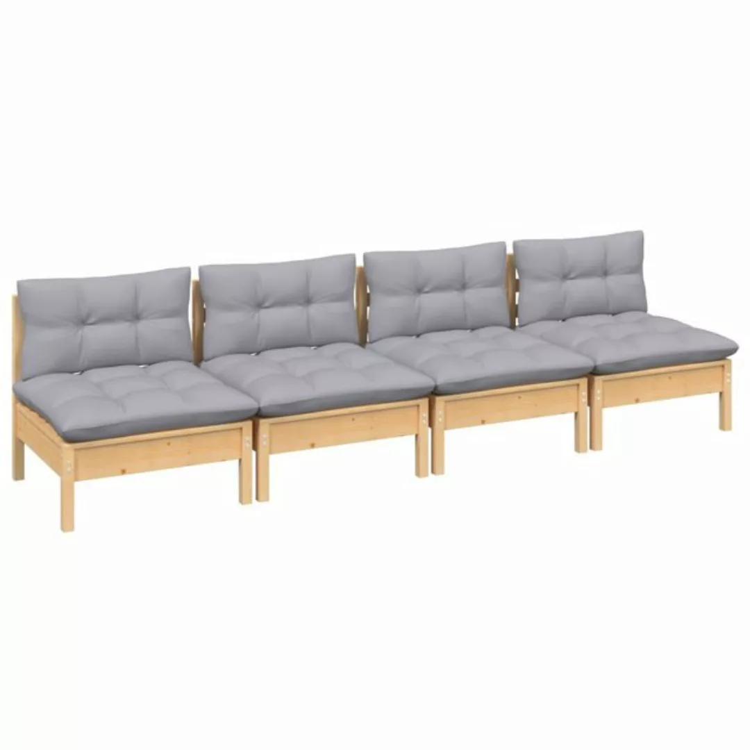 4-sitzer-gartensofa Mit Grauen Kissen Massivholz Kiefer günstig online kaufen