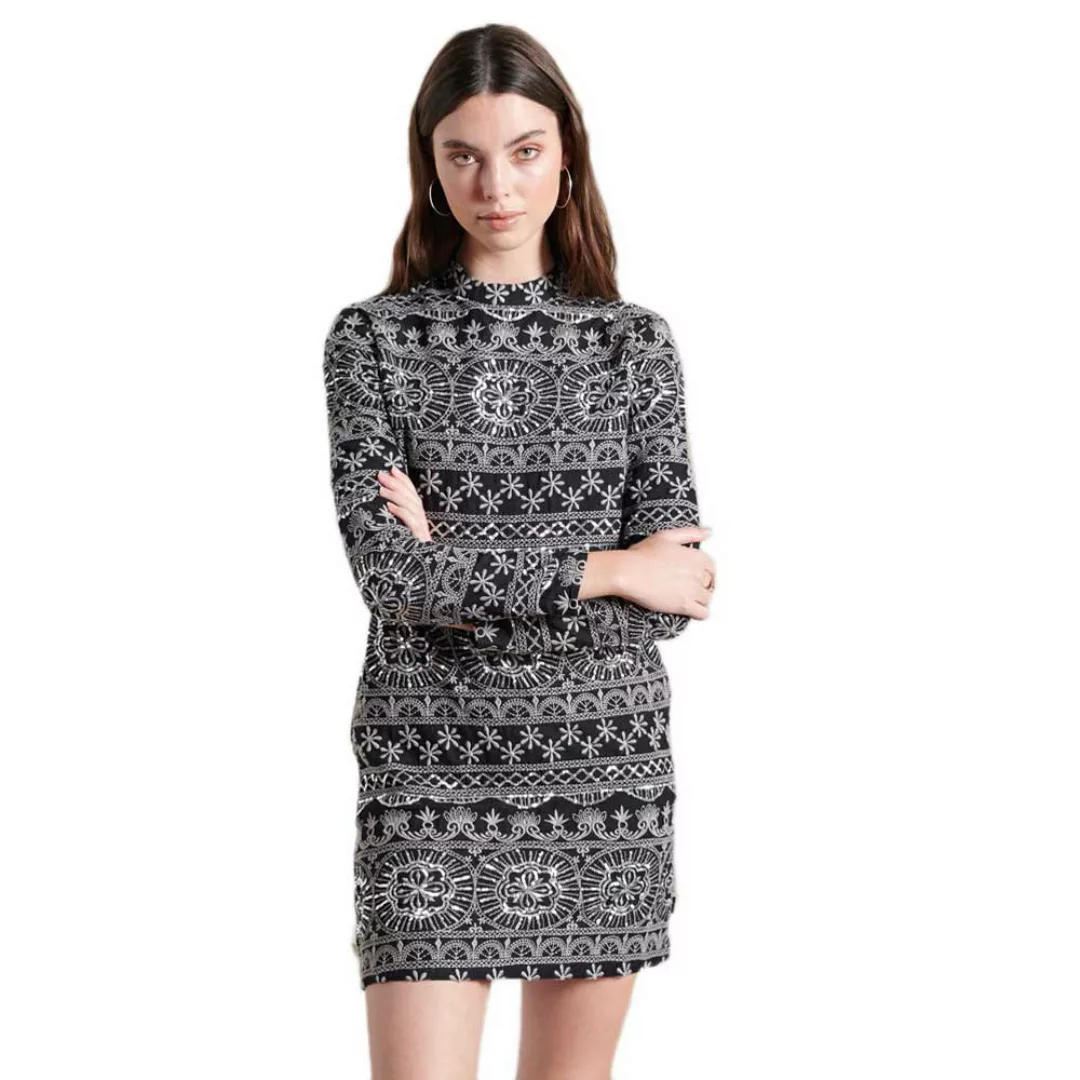 Superdry Embroidered Shift Kurzes Kleid S Black / Silver günstig online kaufen