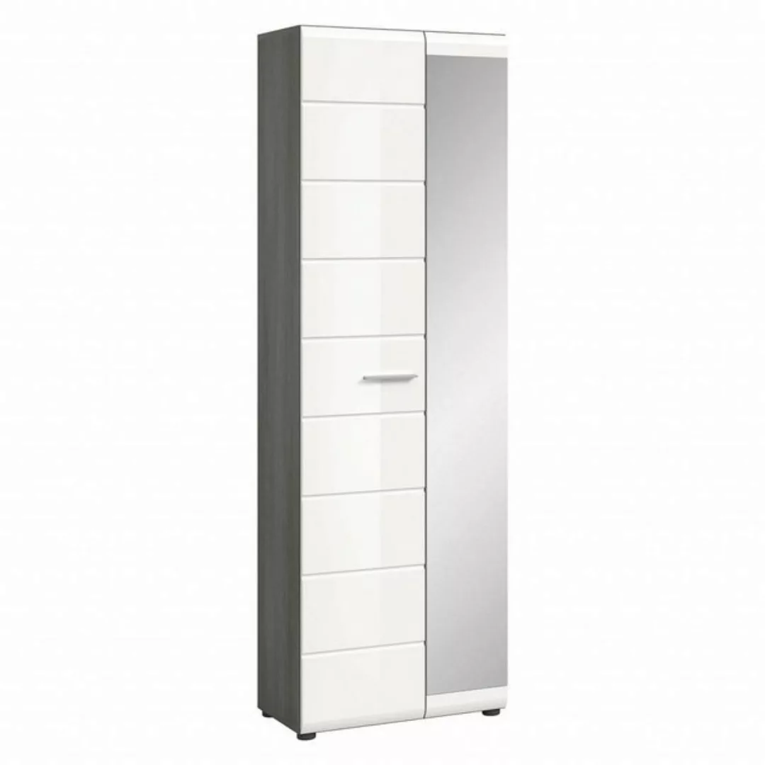 xonox.home Garderobenschrank in Rauchsilber / Weiß Hochglanz - 60x192x37cm günstig online kaufen