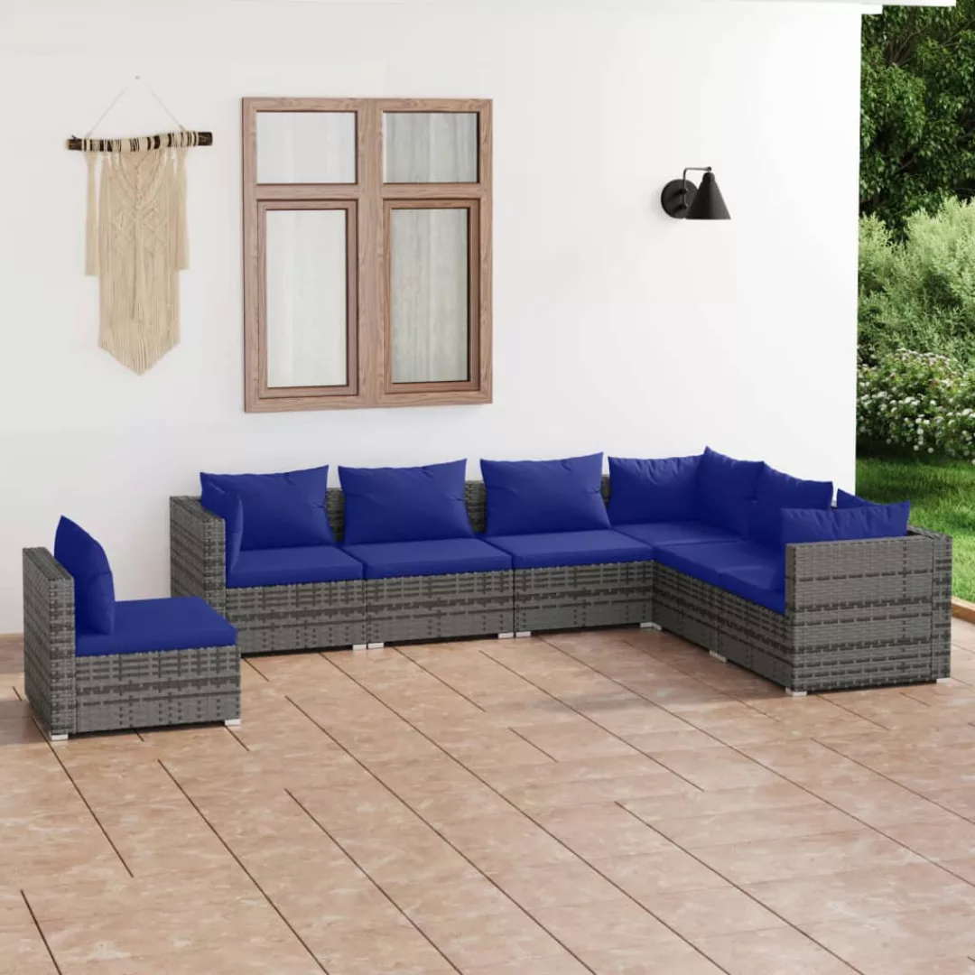 Vidaxl 7-tlg. Garten-lounge-set Mit Kissen Poly Rattan Grau günstig online kaufen