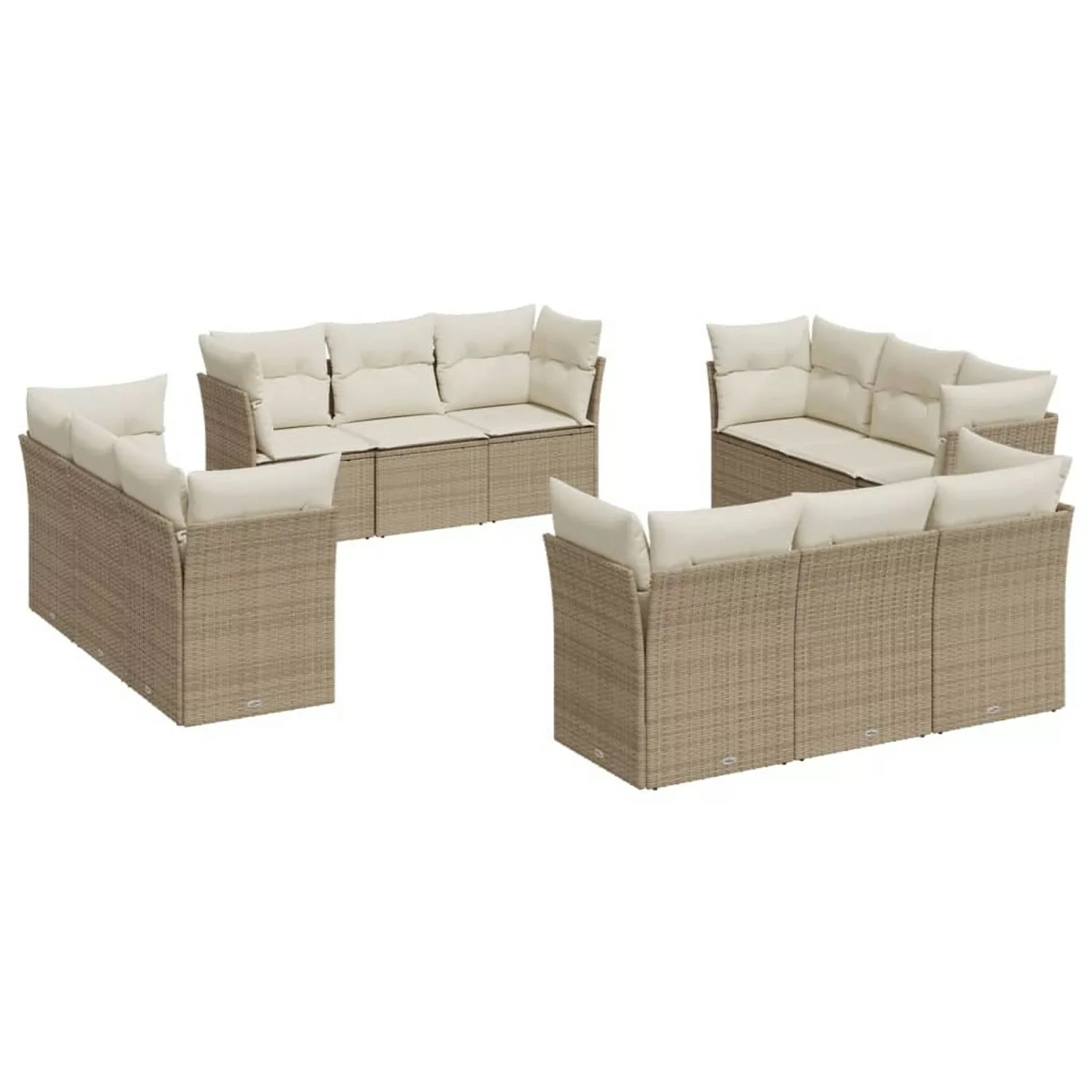 vidaXL 12-tlg Garten-Sofagarnitur mit Kissen Beige Poly Rattan Modell 23 günstig online kaufen