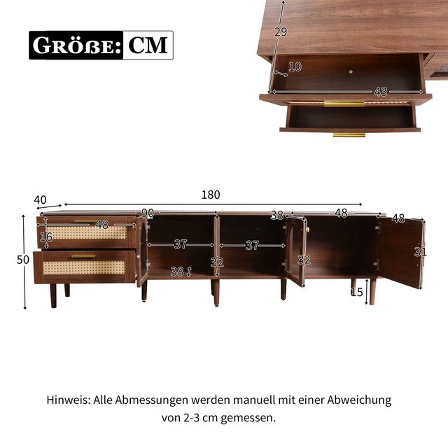 REDOM TV-Schrank (mit LED-Beleuchtung, Lowboard für 80-Zoll-Fernseher) 2 Ra günstig online kaufen