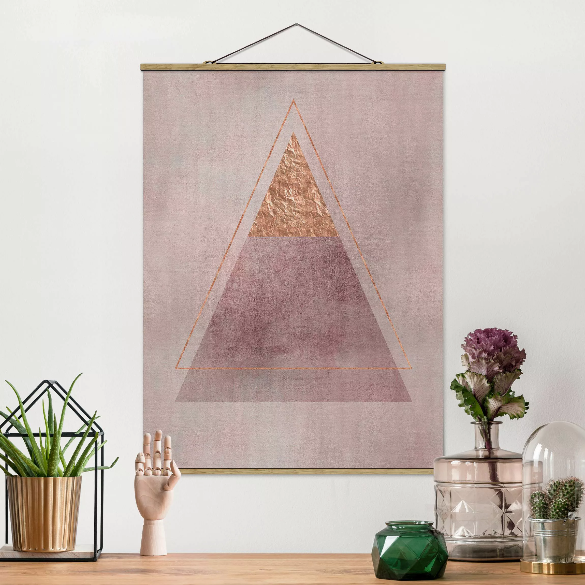 Stoffbild Abstrakt mit Posterleisten - Hochformat Geometrie in Rosa und Gol günstig online kaufen