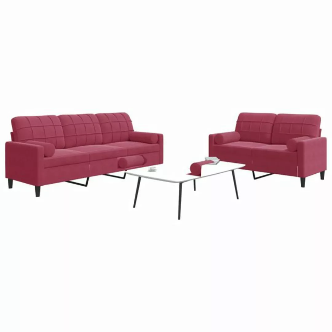 vidaXL Sofa Sofagarnitur mit Kissen Samt, mit Zierkissen, Rot günstig online kaufen