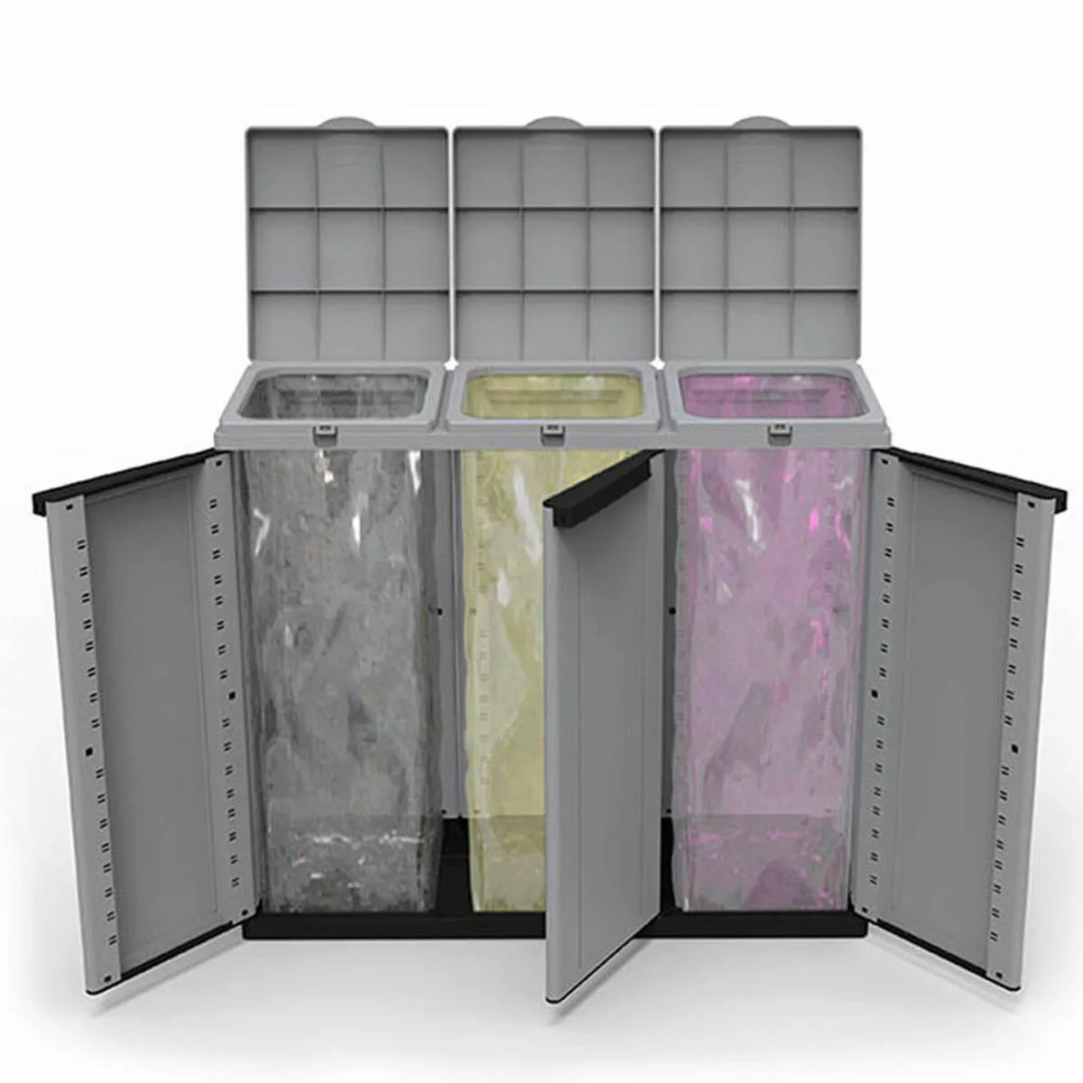 Recycling Papierkorb Ecoline Schwarz/grau 3 Türen (102 X 39 X 88,7 Cm) günstig online kaufen