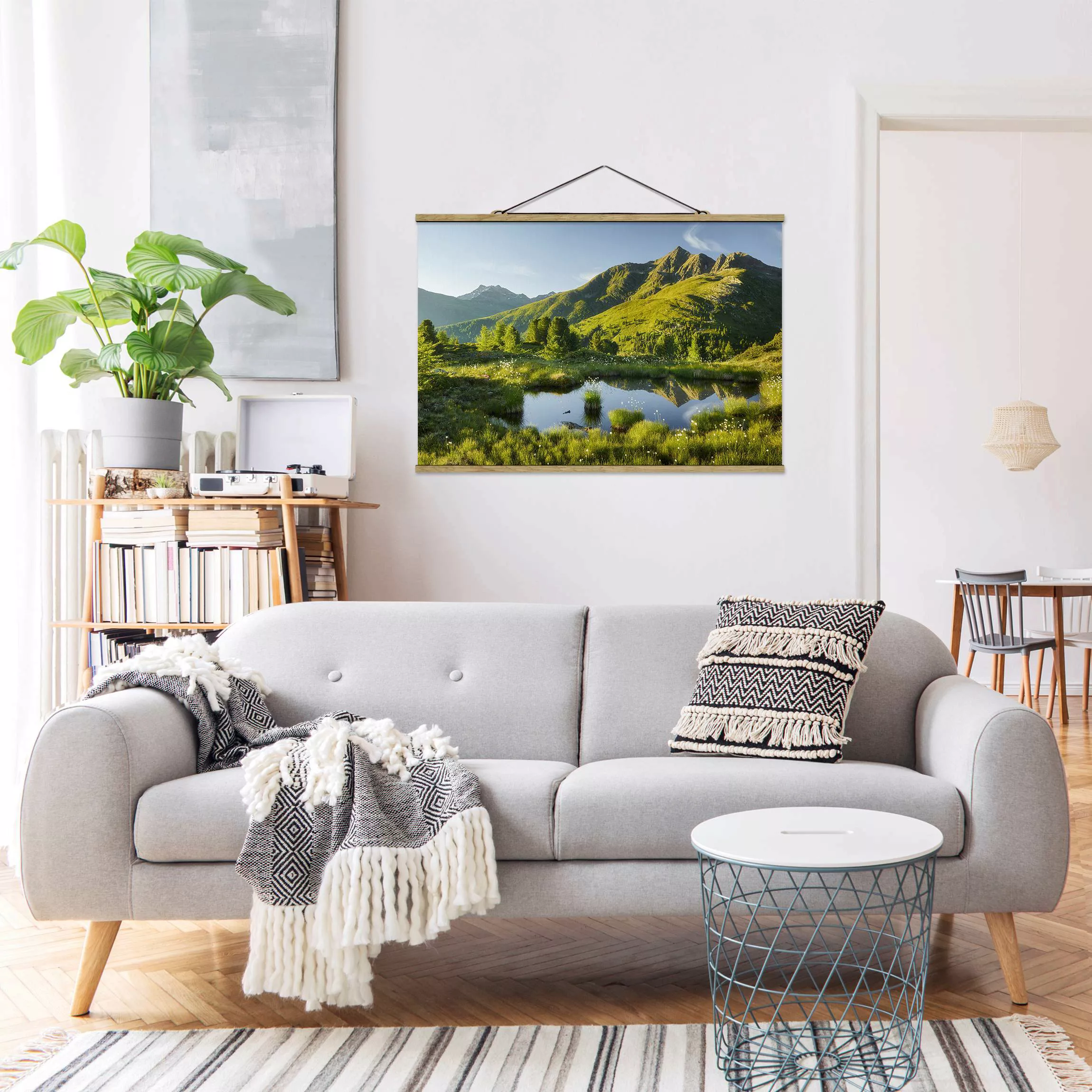 Stoffbild Berge mit Posterleisten - Querformat Blick vom Hirschbichl ins De günstig online kaufen