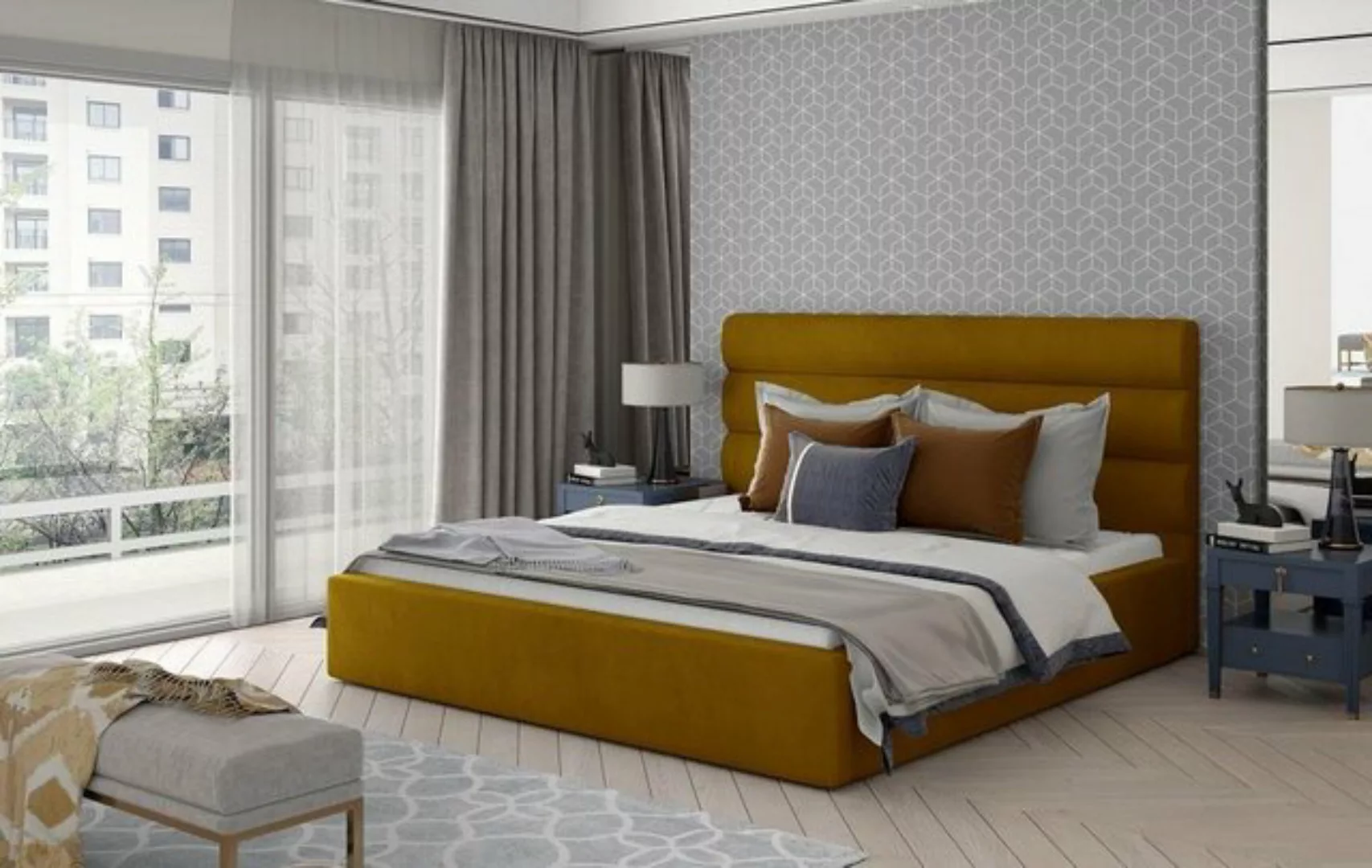 JVmoebel Bett Designer Beiges Polsterbett Ehebett Doppelbett Schlafzimmer M günstig online kaufen