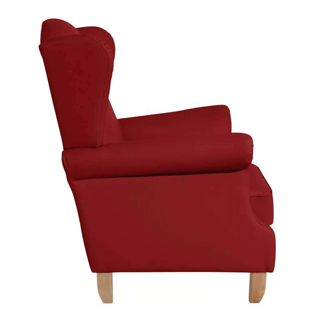 Wohnzimmer Sessel rot Landhaus aus Kunstleder Buche Massivholz günstig online kaufen