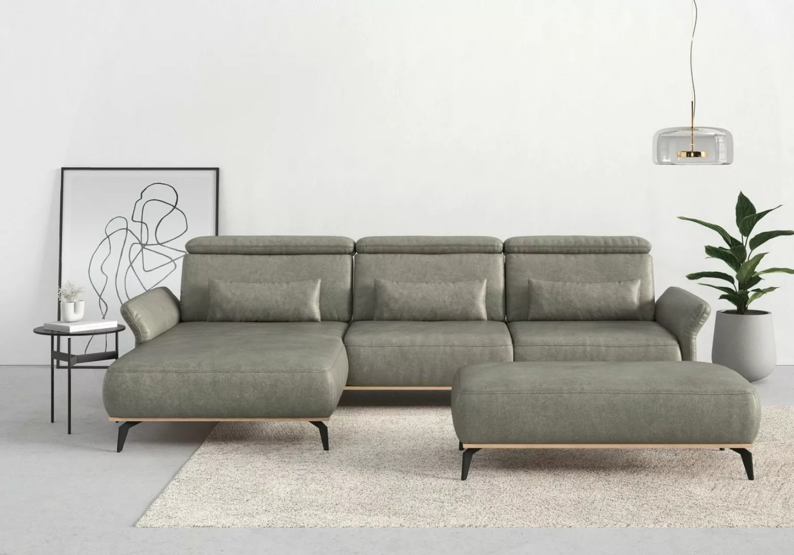 Places of Style Ecksofa Fjord, massiv, wahlweise mit Armlehnfunktion, Kopf- günstig online kaufen