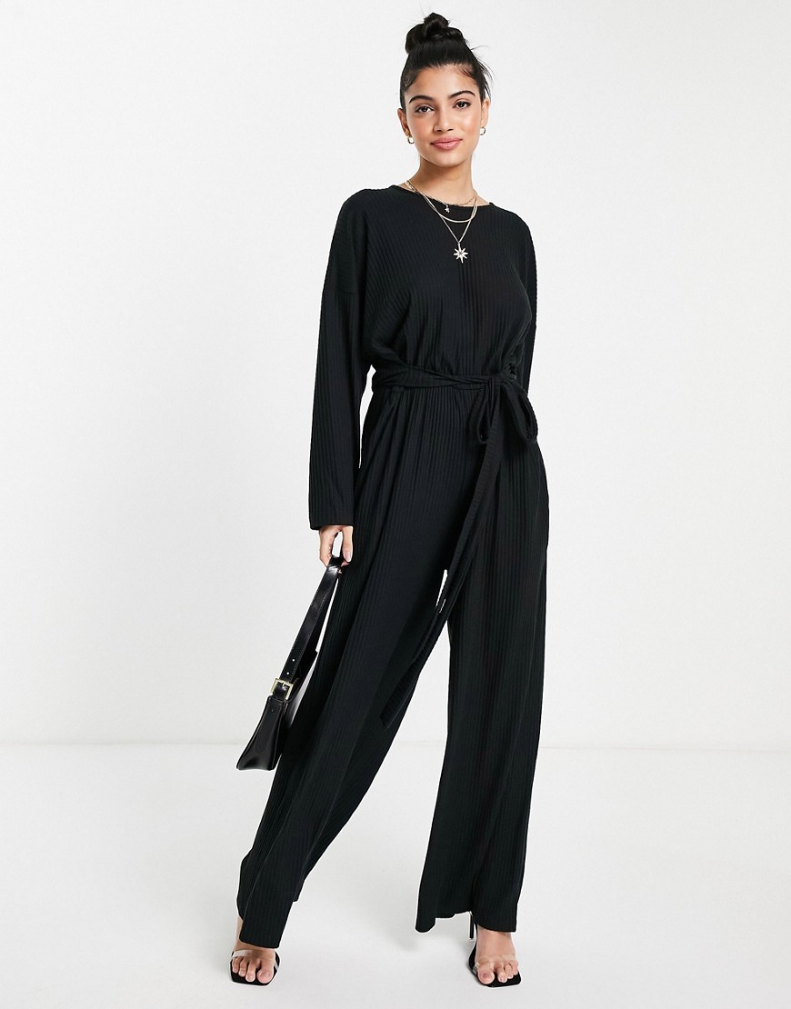 Style Cheat – Jumpsuit in Schwarz mit Taillenschnürung und weitem Bein günstig online kaufen