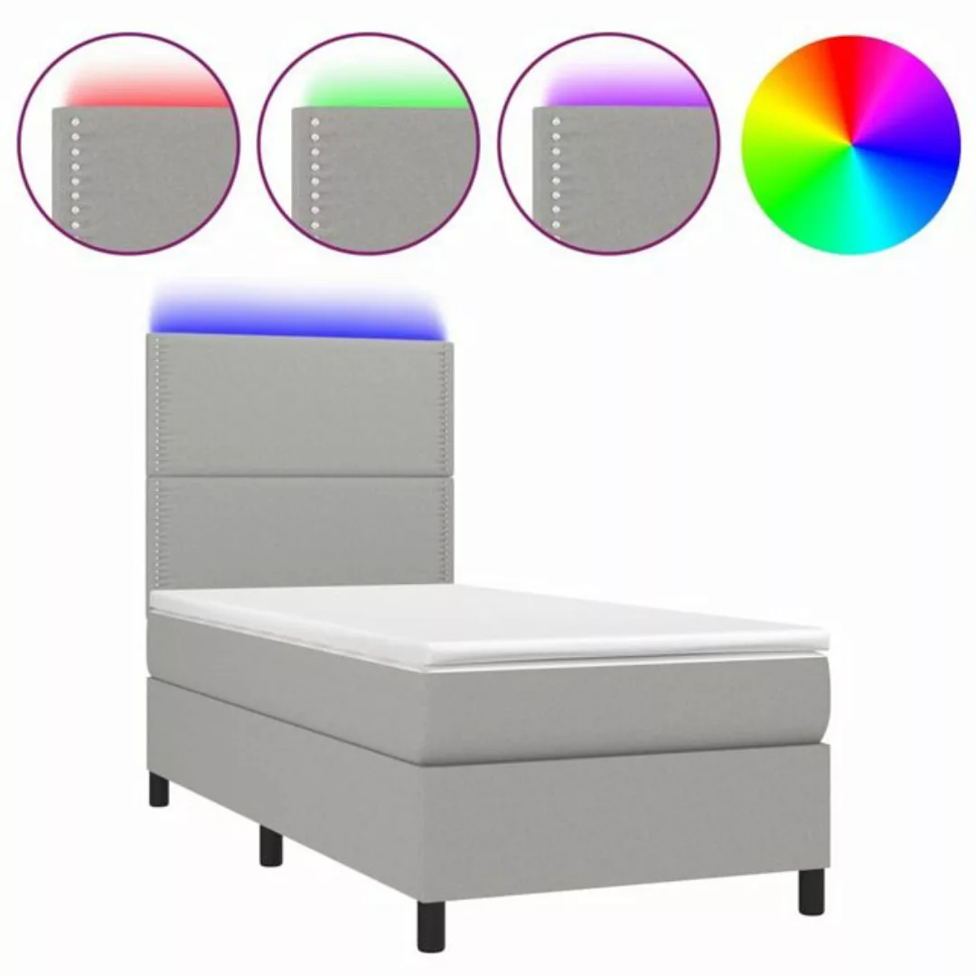 vidaXL Bettgestell Boxspringbett mit Matratze LED Hellgrau 90x200 cm Stoff günstig online kaufen