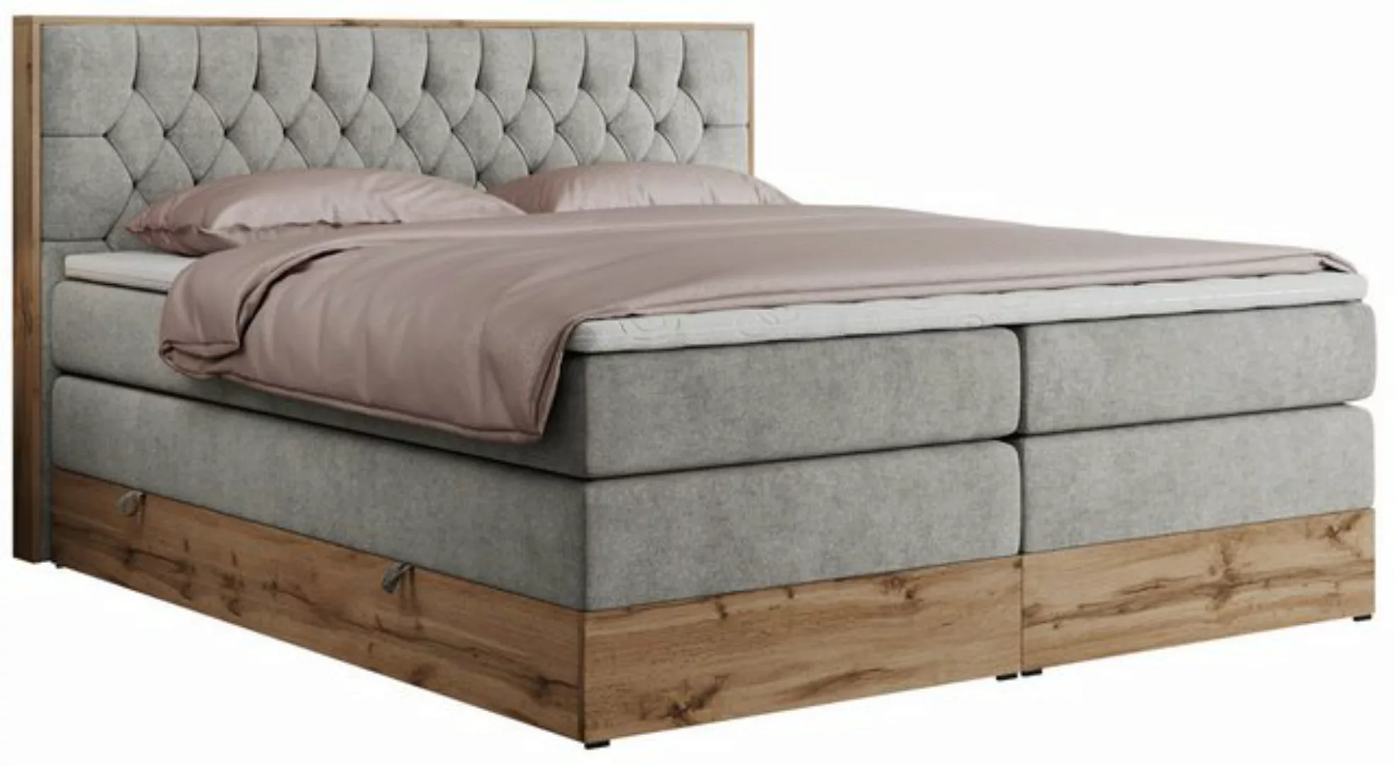 MKS MÖBEL Boxspringbett AMORE KING (Set, Holzrahmen in Eiche-Optik, Topper günstig online kaufen