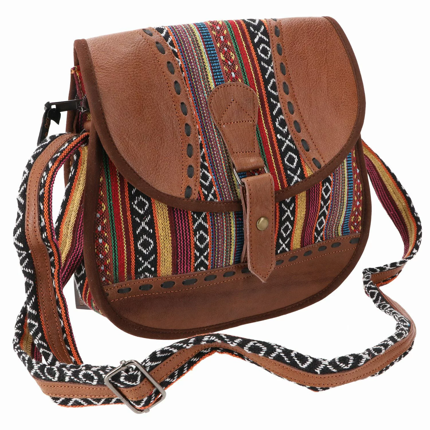 Guru-Shop Schultertasche Ethno Schultertasche mit Leder, günstig online kaufen