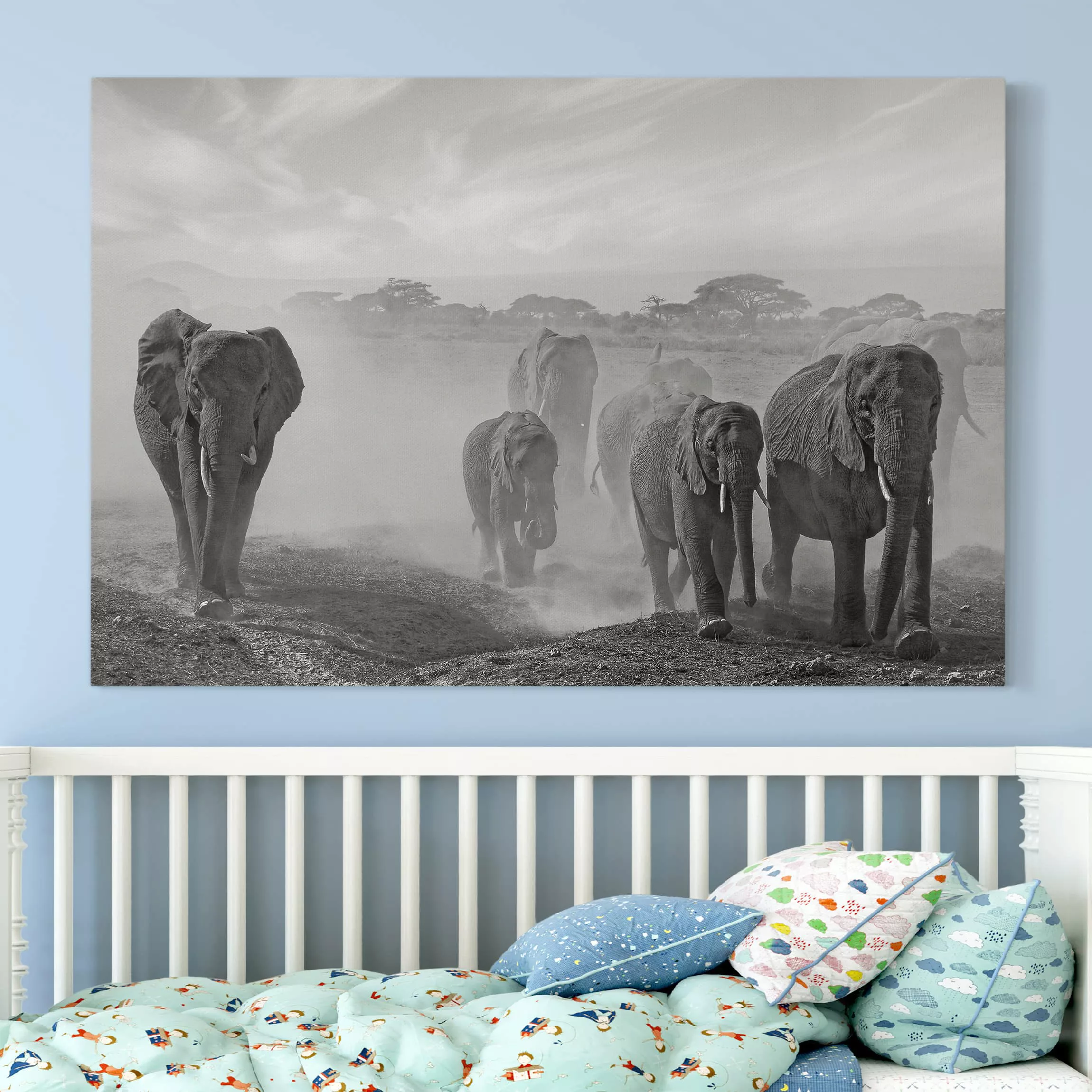 Leinwandbild Elefant - Querformat Elefantenherde günstig online kaufen