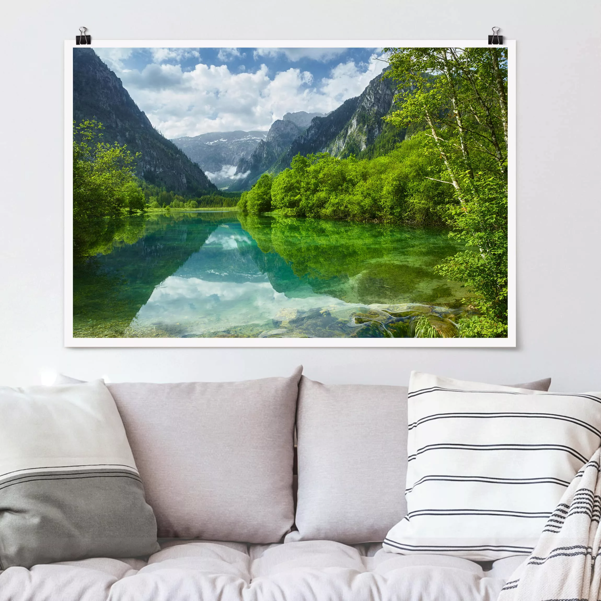 Poster Natur & Landschaft - Querformat Bergsee mit Spiegelung günstig online kaufen