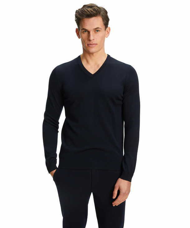 FALKE Herren Pullover V-Ausschnitt, S, Blau, Uni, Wolle, 60911-643702 günstig online kaufen