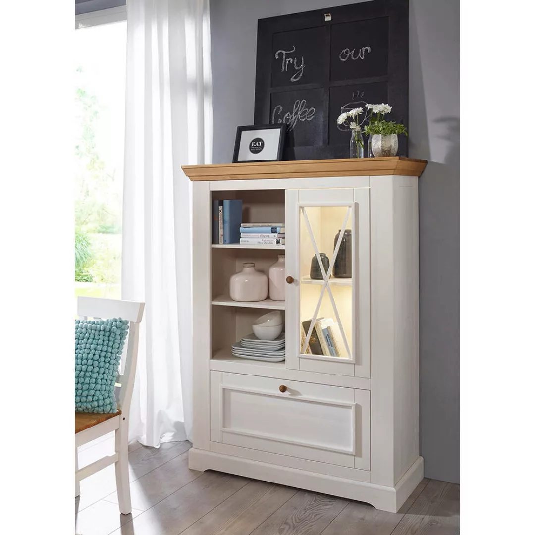 Highboard in Kiefer weiß mit Eiche mit LED, WARNA-69 günstig online kaufen