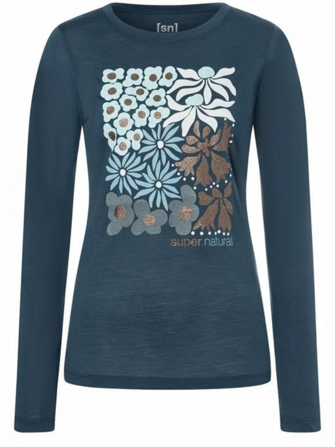 SUPER.NATURAL Langarmshirt für Damen, Merino MAT IS Blumen Motiv, bunt günstig online kaufen