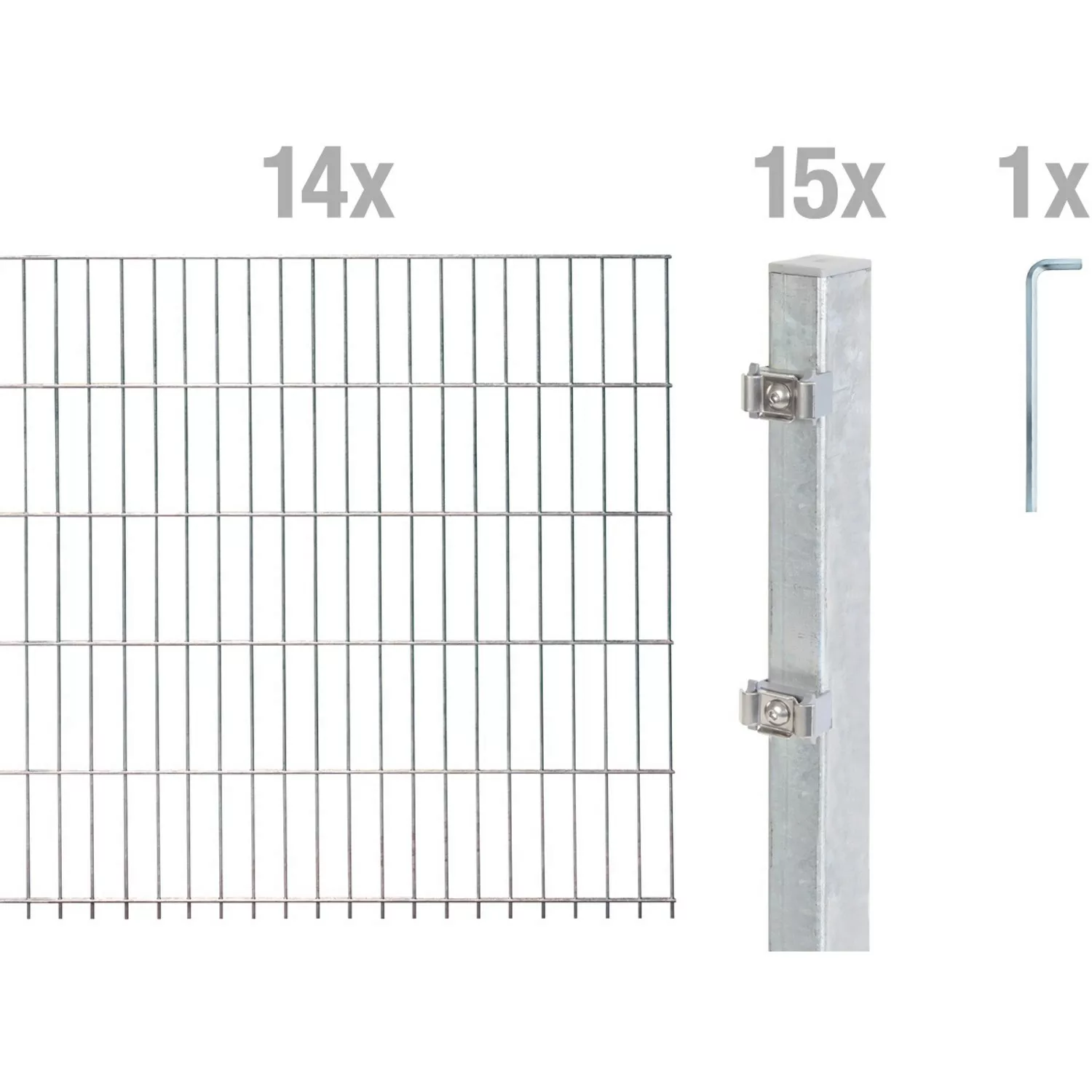 Metallzaun Grund-Set Doppelstabmatte feuerverzinkt 14 x 2 m x 1,2 m günstig online kaufen