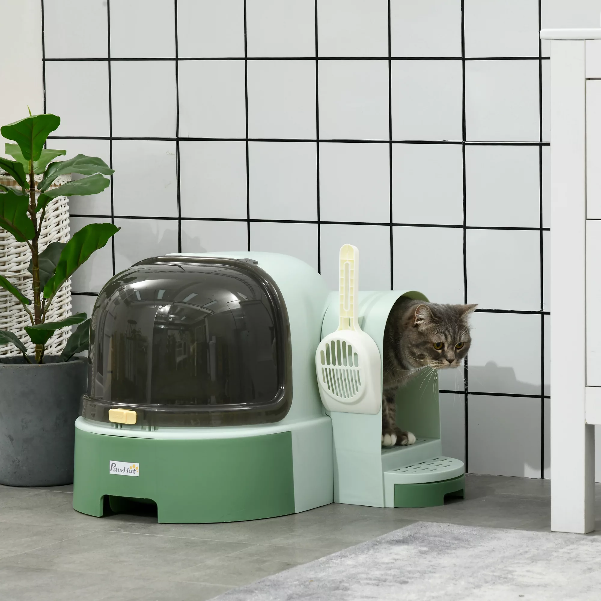 PawHut Katzentoilette  Katzenhaus mit Schaufel, 2 herausziehbare Bodenwanne günstig online kaufen