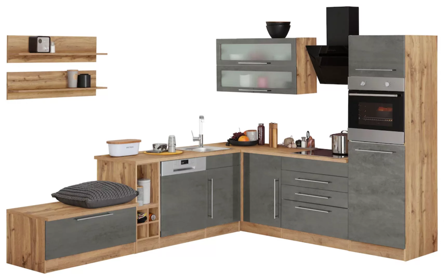 Kochstation Winkelküche "KS-Samos", mit E-Geräten, Stellbreite 300 x 250 cm günstig online kaufen