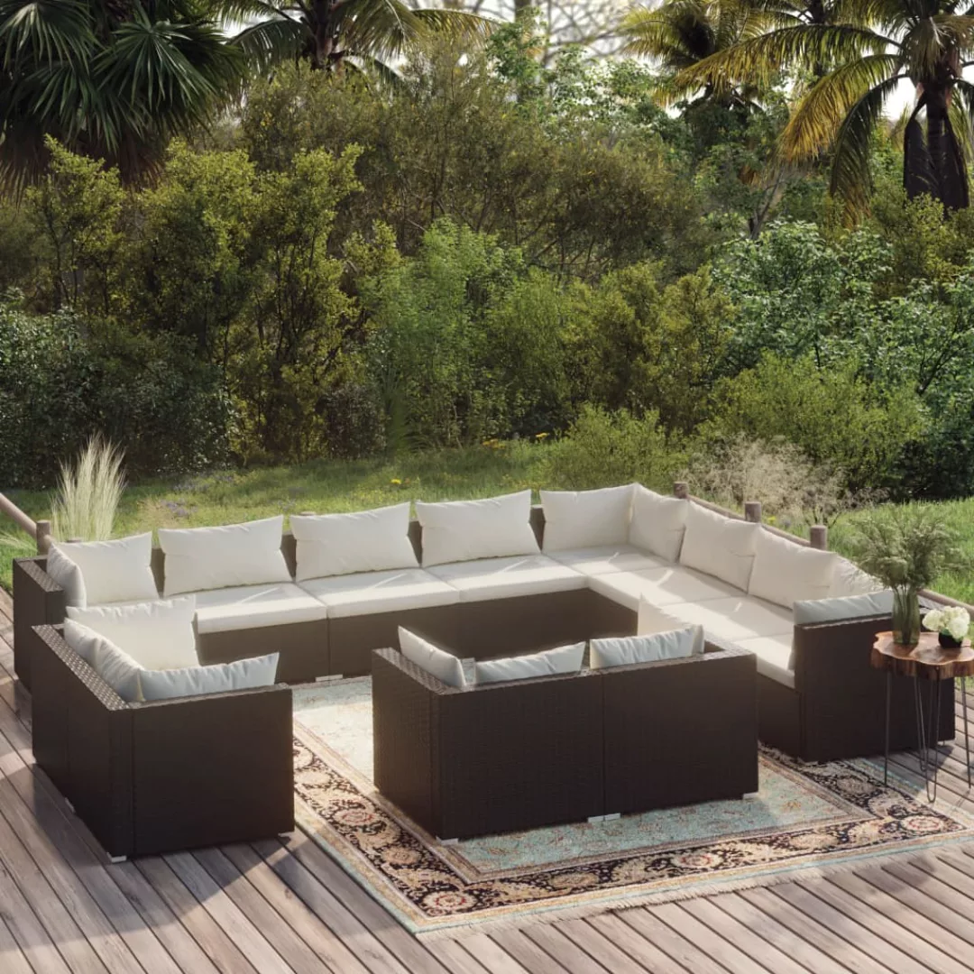 Vidaxl 12-tlg. Garten-lounge-set Mit Kissen Schwarz Poly Rattan günstig online kaufen