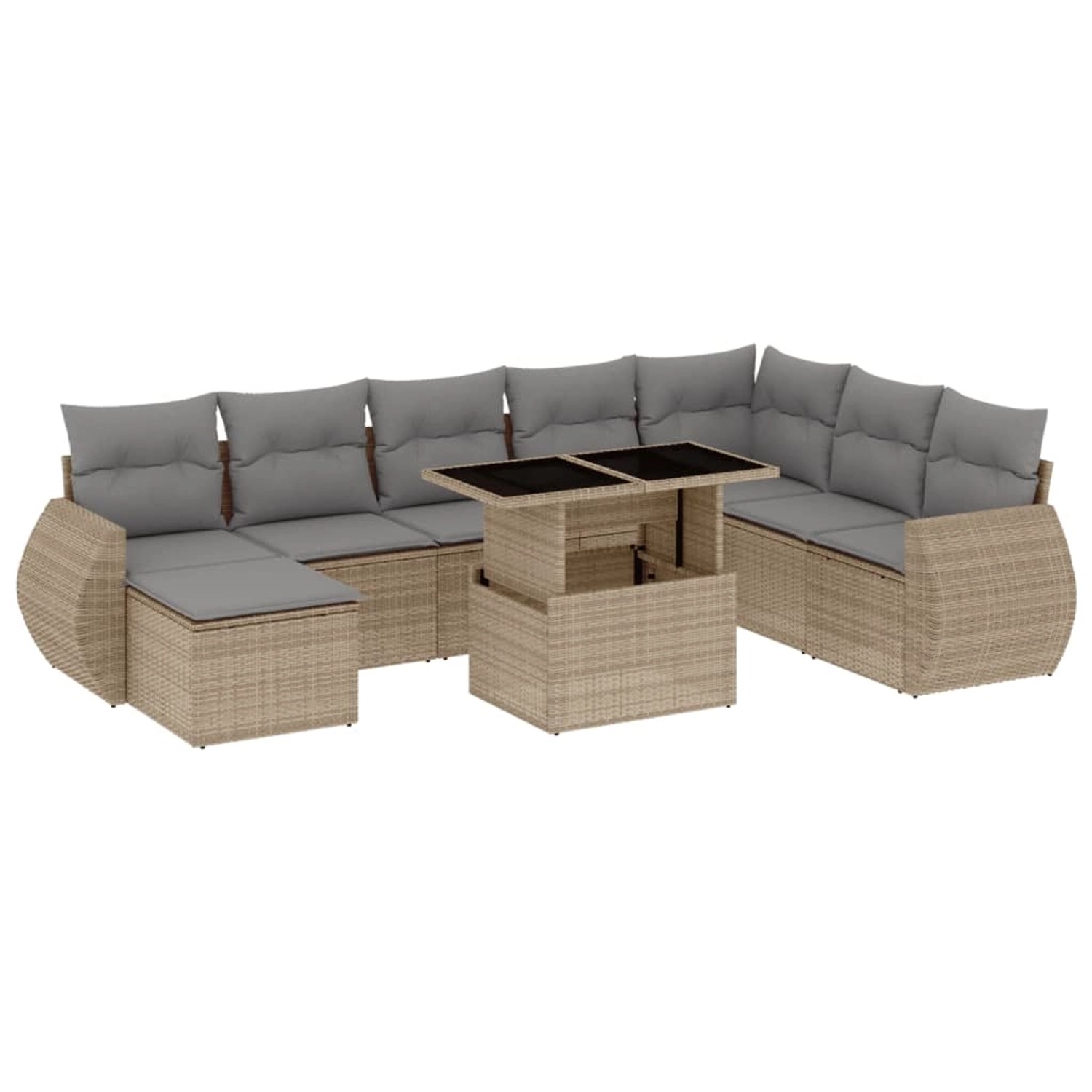 vidaXL 9-Tlg Garten-Sofagarnitur mit Kissen Beige Poly Rattan 3268729 günstig online kaufen