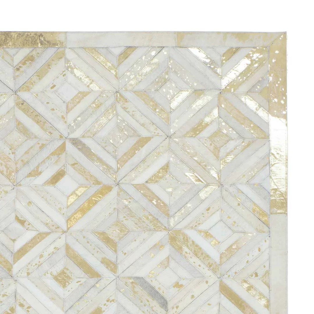 Echtfell Teppich in Creme Weiß und Goldfarben Patchwork Design günstig online kaufen