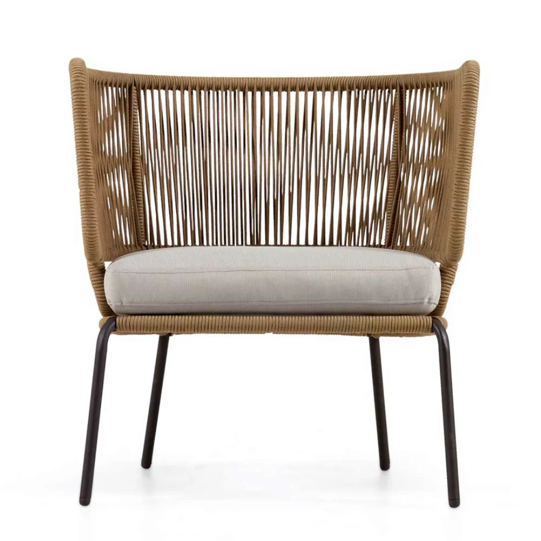 Terrassen Sessel in Beige - Weiß - Schwarz Geflecht und Metall (2er Set) günstig online kaufen