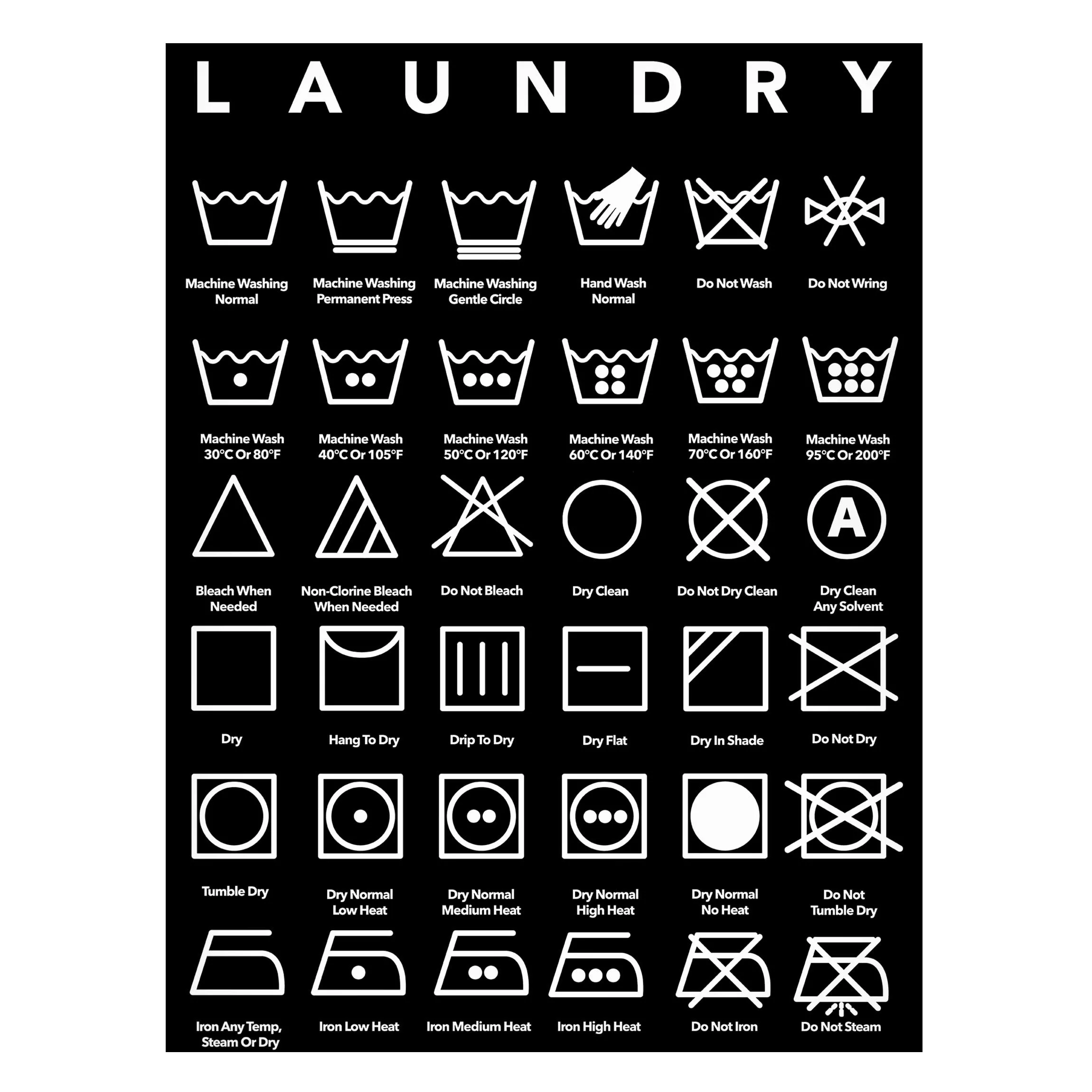 Magnettafel Laundry Symbole Schwarz-Weiß günstig online kaufen
