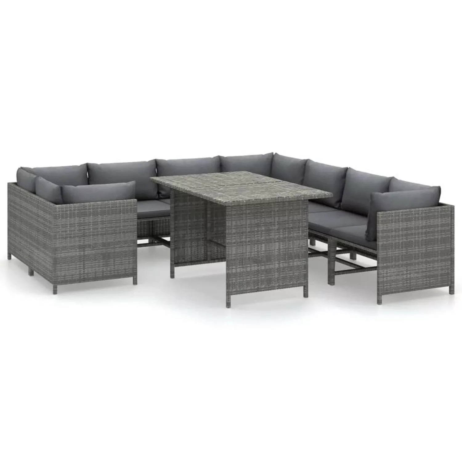 9-tlg. Garten-lounge-set Mit Kissen Poly Rattan Grau günstig online kaufen