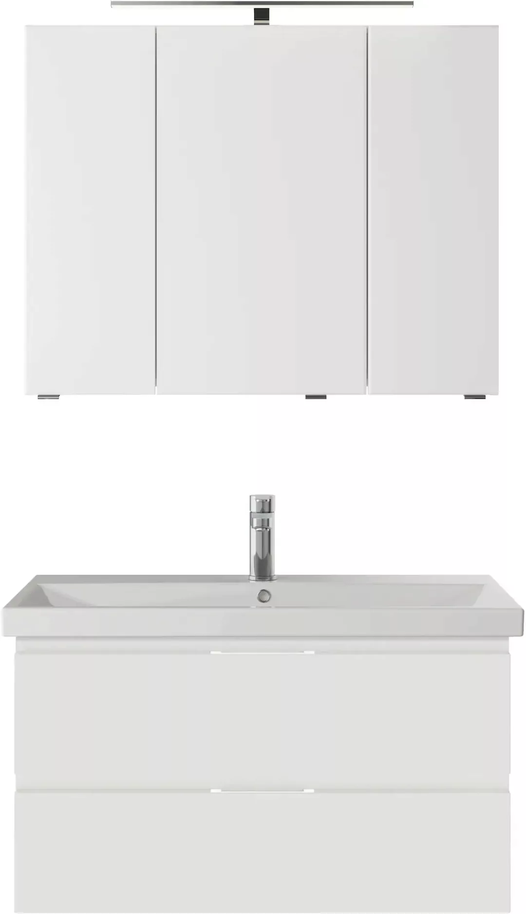 Pelipal Badmöbel-Set Serie 4035 3-teilig grifflos Weiß Glanz mit Spiegelsch günstig online kaufen