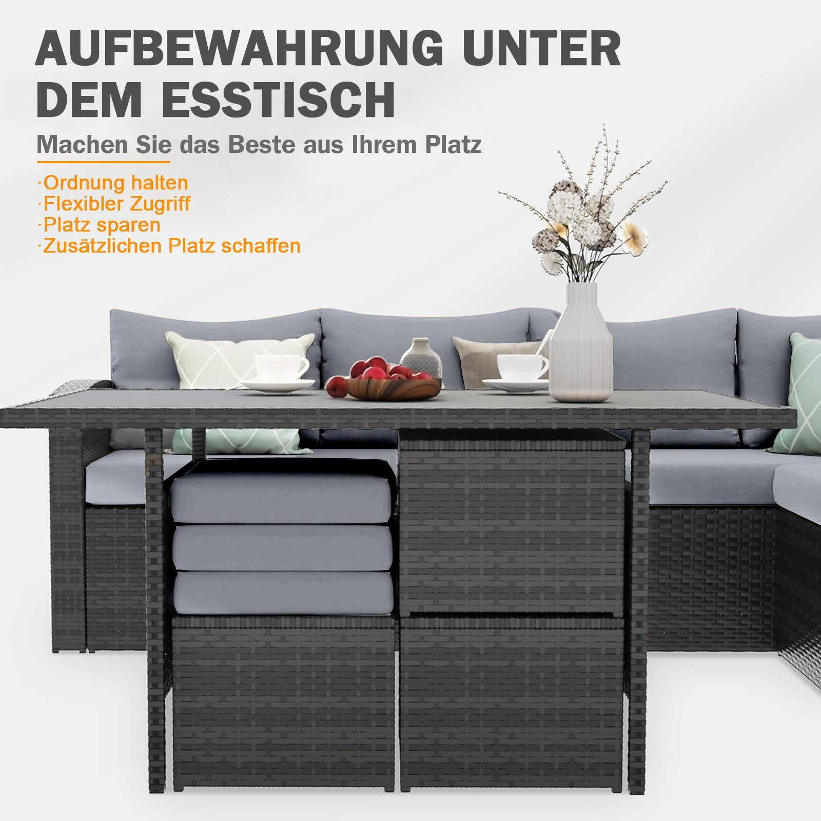 MeXo Gartenlounge-Set Rattan Lounge Gartenmöbelset wetterfeste günstig online kaufen