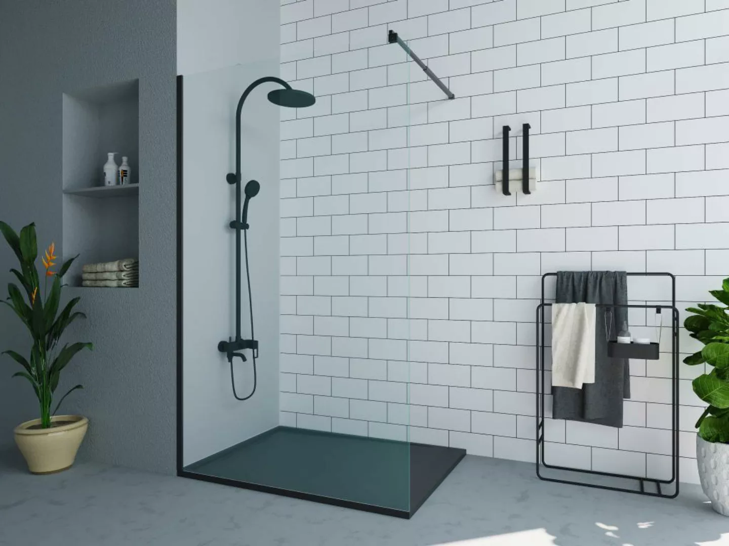 Duschtrennwand Seitenwand italienische Dusche - 120 x 200 cm - Schwarz matt günstig online kaufen